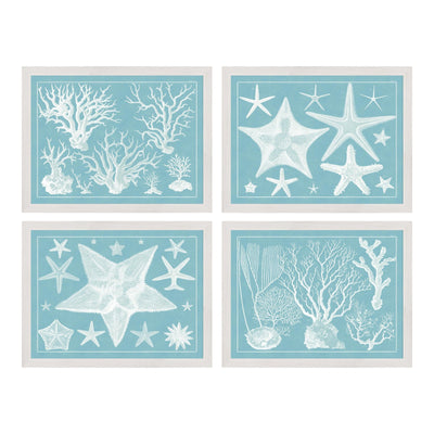 Blue Sealife in White Frame - Set of 4