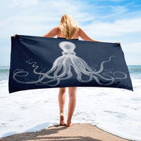 Savigny Octopus Blue Sublimation Beach Blanket Horizontal