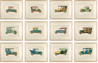 Vintage Framed Car Prints - Set of 12