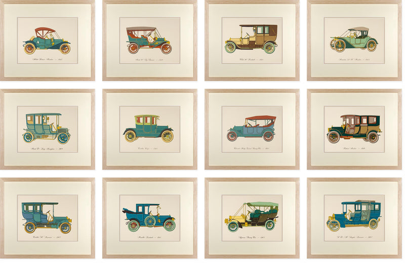 Vintage Framed Car Prints - Set of 12