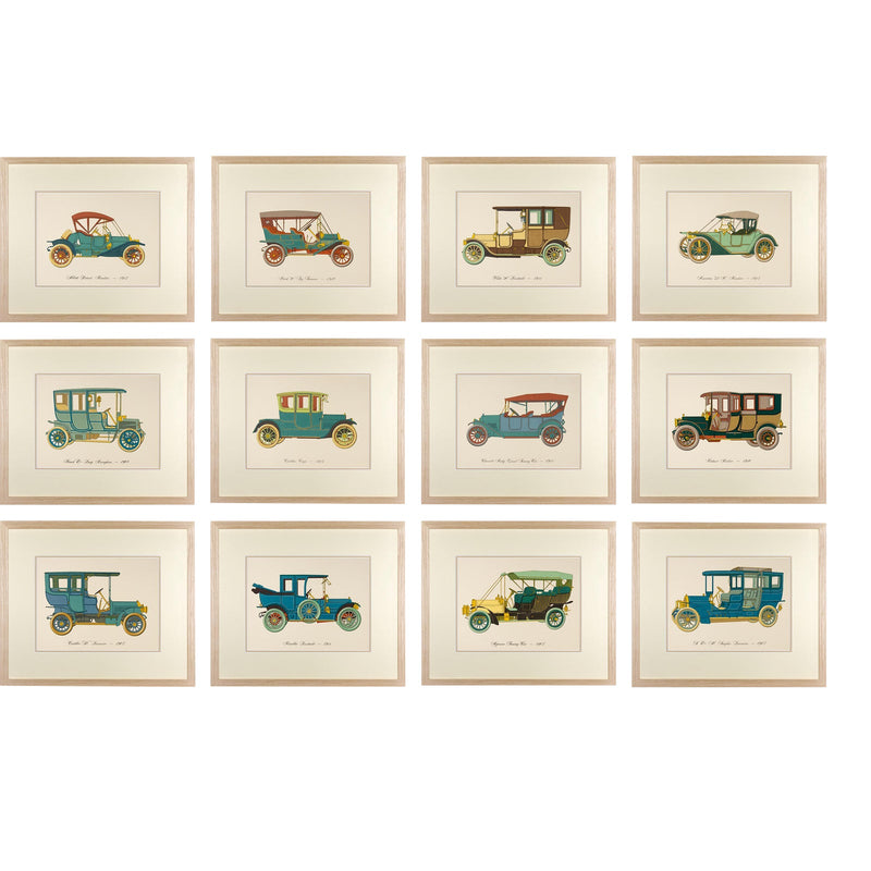 Vintage Framed Car Prints - Set of 12